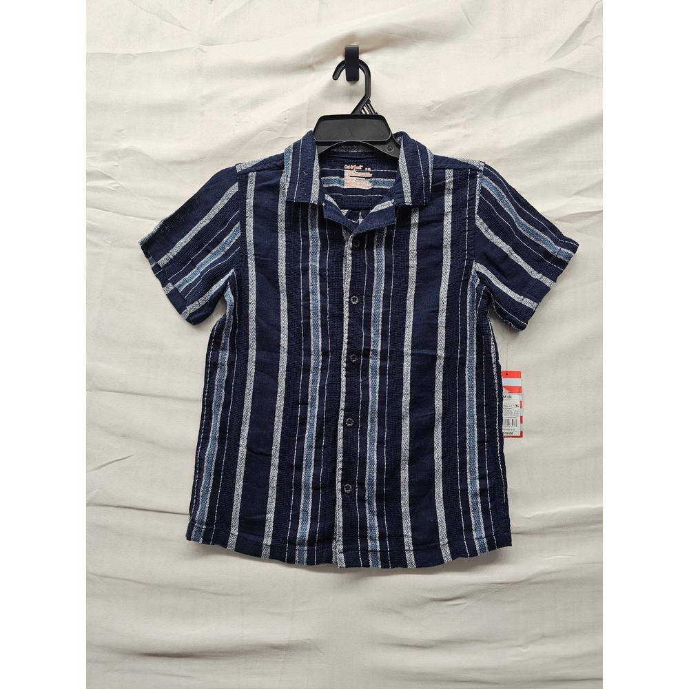 Cat & Jack Boys Striped Button Down Shirt Blue Cotton Linen Casual Size Medium 8